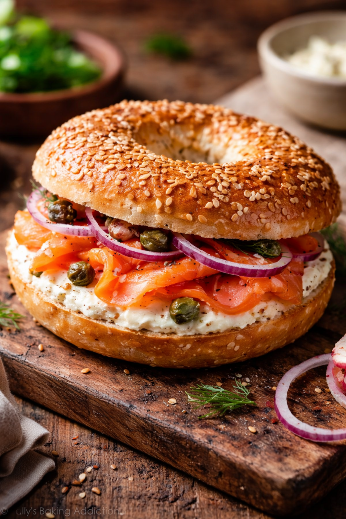 Bagel mit Lachs und Zwiebeln
